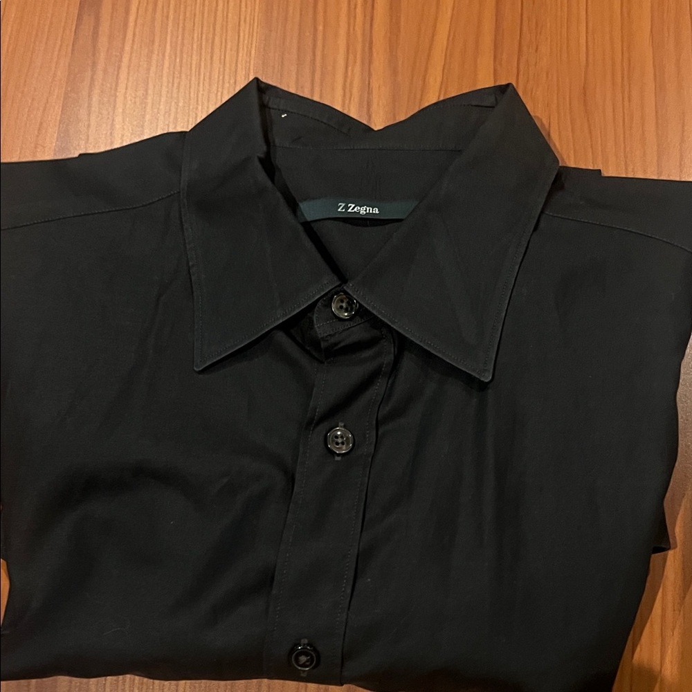 Z Zegna Black Men's Dress Shirt - Classic Point Collar